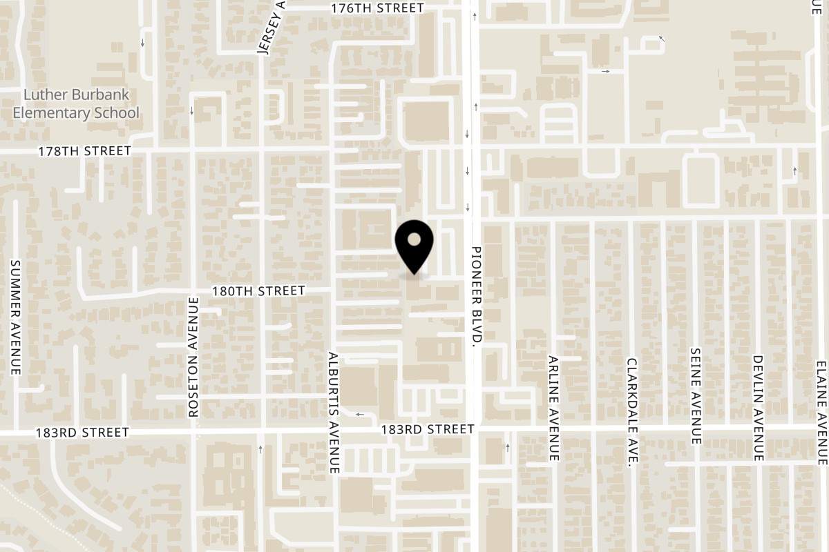Map showing the location of Big Bros Hawaiian Grill Artesia on 17901 Pioneer Blvd Unit C in Artesia