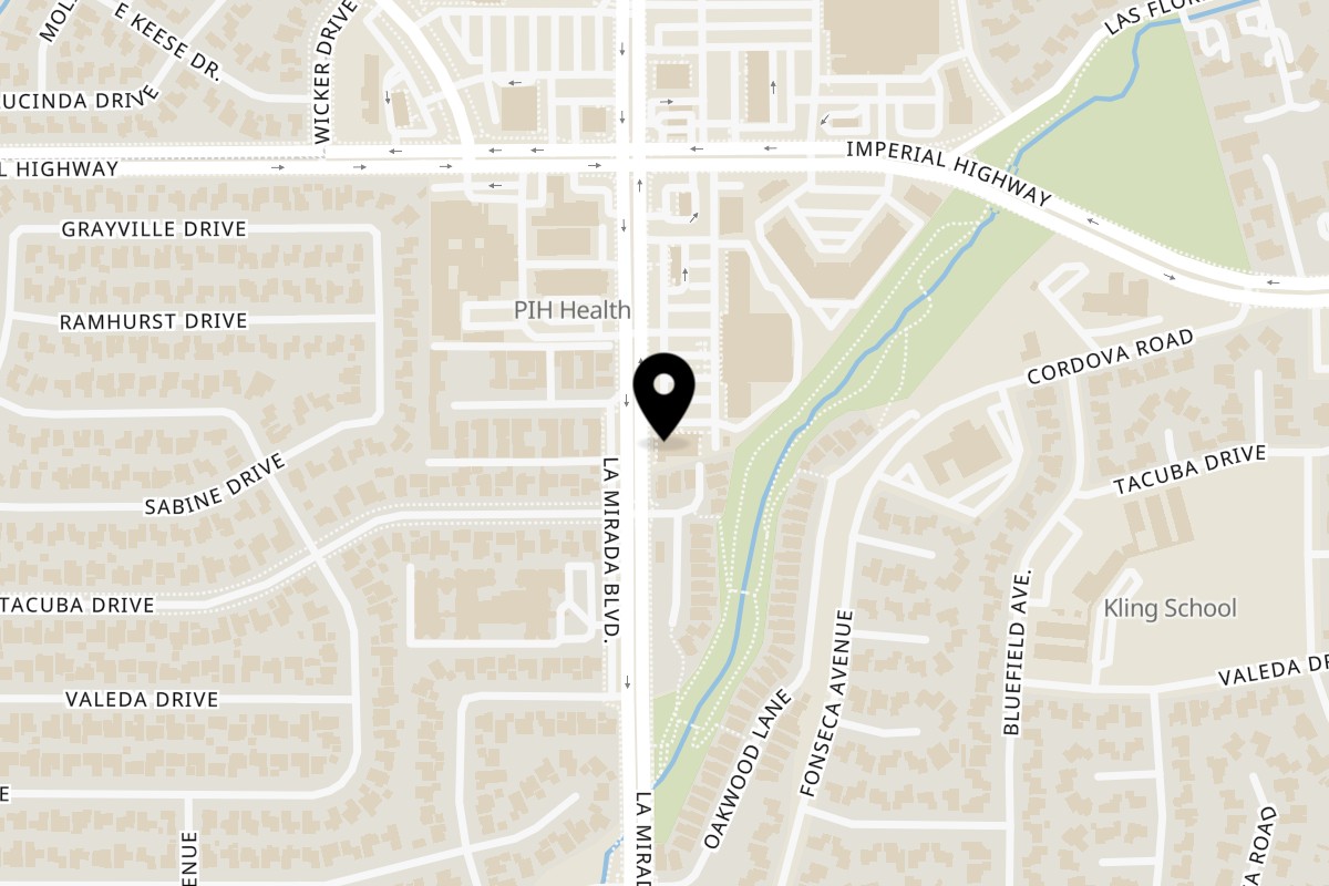 Map showing the location of Big Bros Hawaiian Grill La Mirada on 12828 La Mirada Blvd in La Mirada
